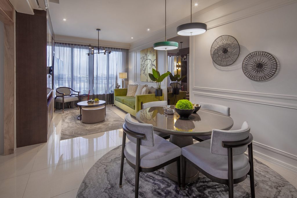 Actual photo of 2BR interior-designed living area with expansive layouts and timeless finishes, offering utmost privacy with only nine residences per floor.
